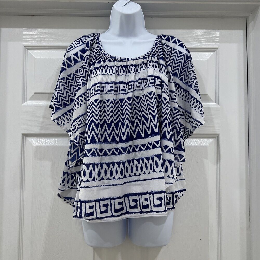 Chico's Women Size 1 Small S Drape Top Blue White Layered Tank Gauzy